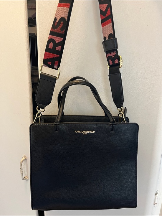 Karl Lagerfeld Handbags - Karl Lagerfeld Black Leather Purse with Detachable Logo Strap